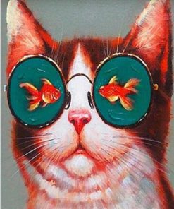 Cat with Fish Glasses Paint By Number