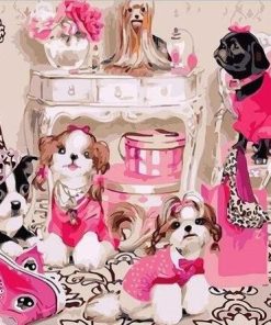 Dogs in Pink Dresses Paint By Number