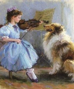 Girl Plays Violin For a Dog paint by numbers
