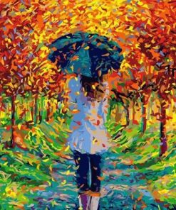 Girl Walking Under Leaves Paint By Number