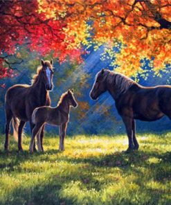 Horses Under Autumn Trees Paint By Number