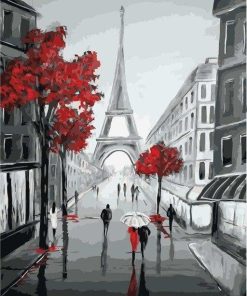 Paris Street View in Black and Red paint by numbers