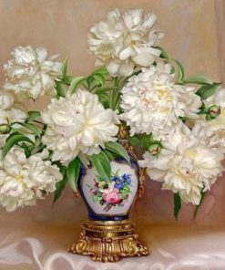 White Flowers In a Vase Paint By Number