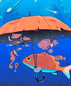 Fish Holding An Umbrella Paint by numbers
