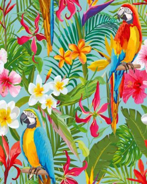 Tropical Parrots Art paint by number
