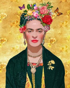 Frida With Flowers And Butterflies Paint by numbers