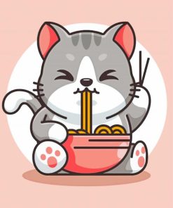 Cat Eating Ramen paint by number