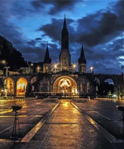 Lourdes Basilica At Night paint by number