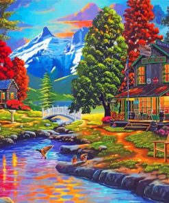 Peace River Cabin Landscape paint by number