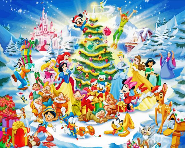 Christmas Disney Characters Paint By Numbers - Paint By Numbers