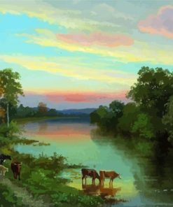 Sunset With Cows By John Frederick Kensett paint by number