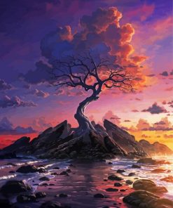Lonely Beach Tree paint by number