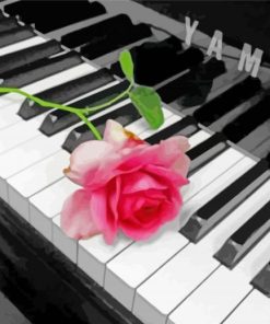 Piano With Pink Rose Flower paint by number