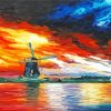 Abstract Windmill At Sunset Paint By Numbers
