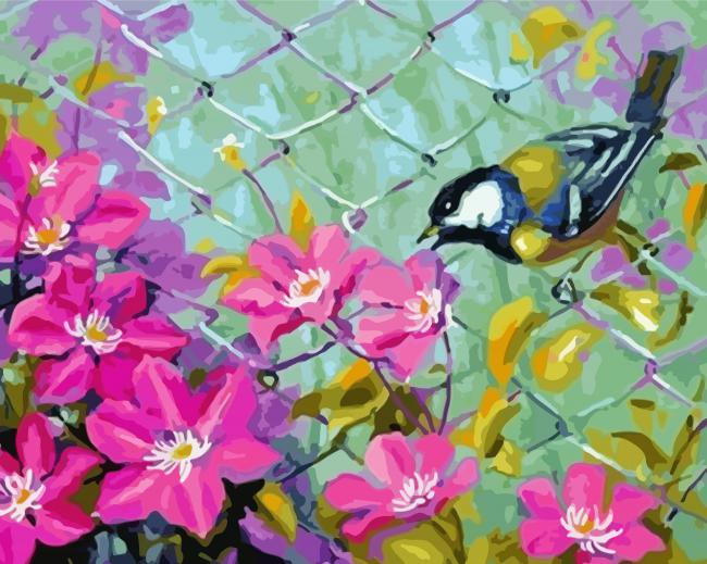 Bird Pink Flower Art Paint By Numbers