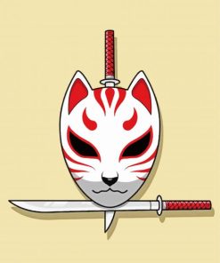 Kitsune Mask With Katana Sword paint by number