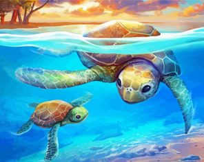 Mother And Baby Sea Turtles Paint By Numbers