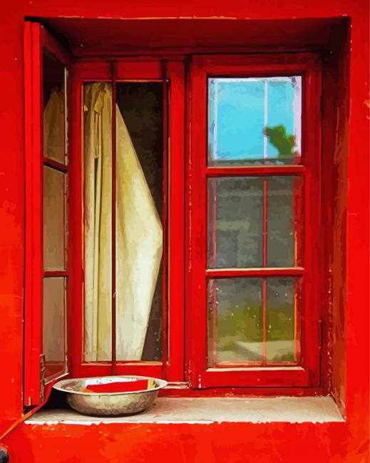 Red Window Paint By Numbers - Paint By Numbers