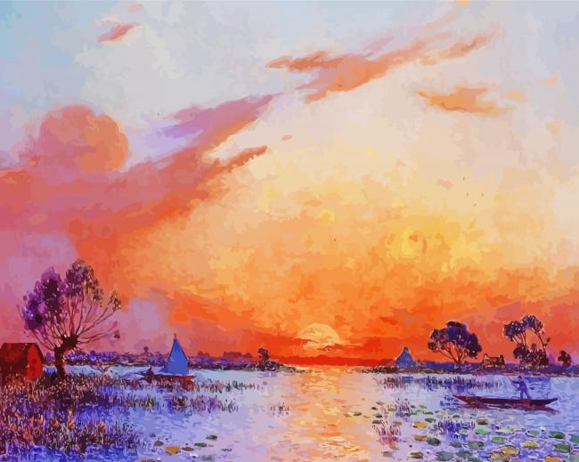 Sunset In Briere By Ferdinand Du Puigaudeau Paint By Numbers