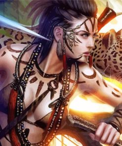 Warrior Girl With Leopard Paint By Numbers