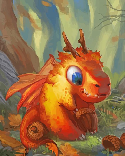 Baby Dragon And Acorn Paint By Numbers