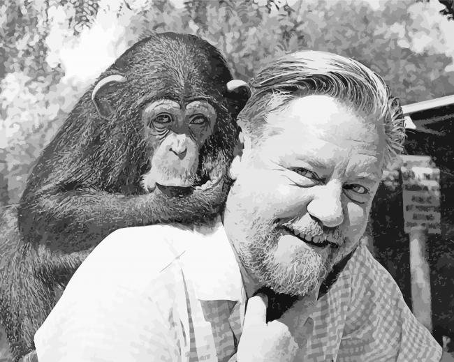 Black And White Gerald Durrell With Monkey Paint By Numbers