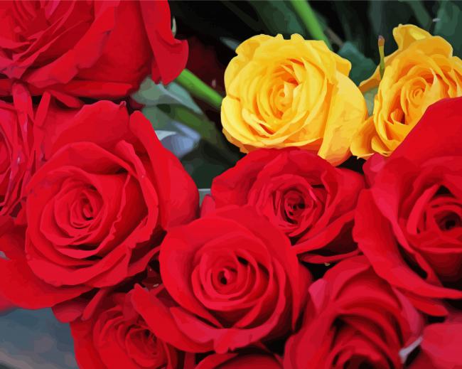 Blooming Red And Yellow Roses Paint By Numbers