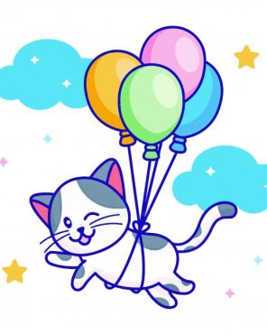 Cute Cat And Balloons Paint By Numbers