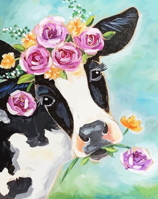 Cute Floral Cow Paint By Numbers