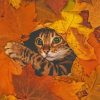Cute Cat In Autumn Leaves Paint By Numbers