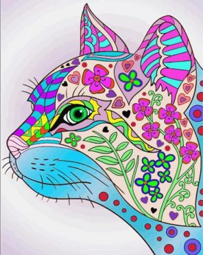 Floral Mandala Cat Head Paint By Numbers