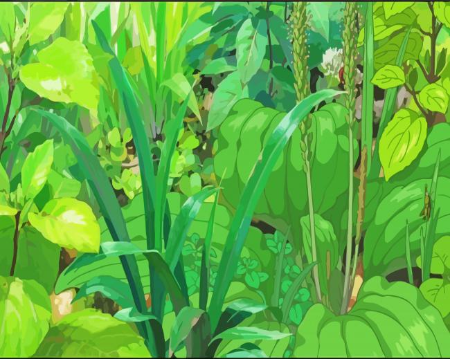 Green Anime Plants Paint By Numbers