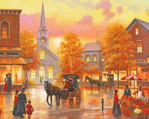 Horse And Carriage In Autumn Paint By Numbers