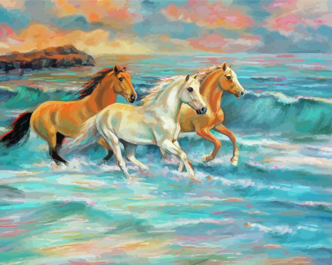 Horses Running On The Beach Paint By Numbers