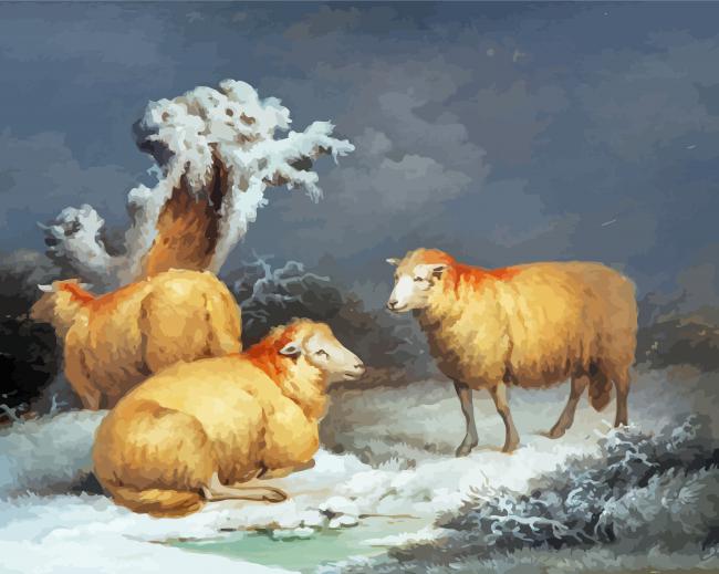 Three Sheep In Snow Paint By Numbers