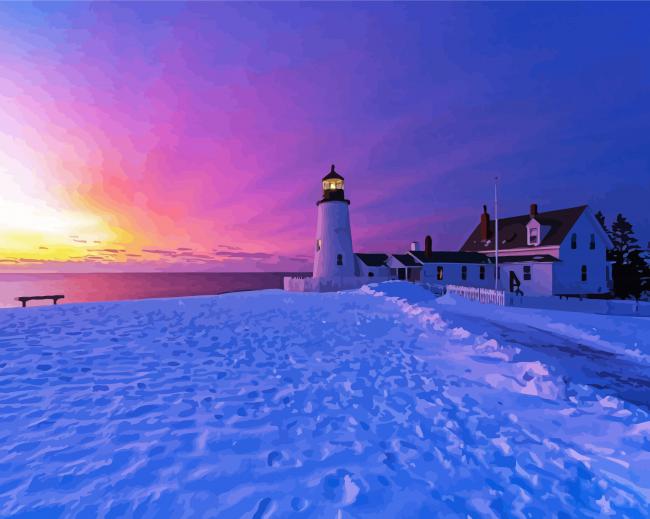 Winter Beach Lighthouse Paint By Numbers