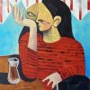 Abstract Woman Drinking Tea Paint By Numbers