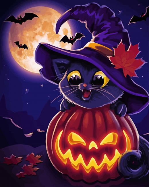Adorable Halloween Cats Paint By Numbers
