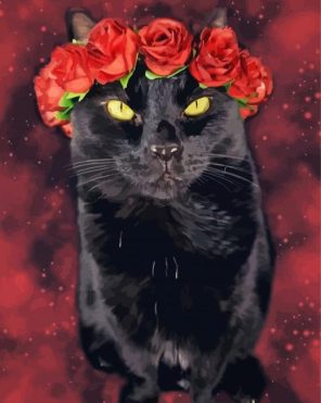 Aesthetic Black Cat And Flowers Crown Paint By Numbers