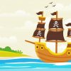 Cartoon Pirate Ship In Water Paint By Numbers