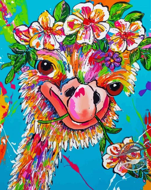 Cheerful Ostrich And Flowers Paint By Numbers