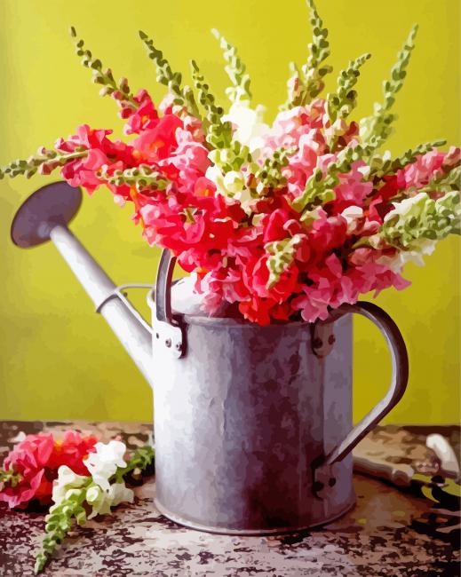Cool Watering Can With Flowers Paint By Numbers