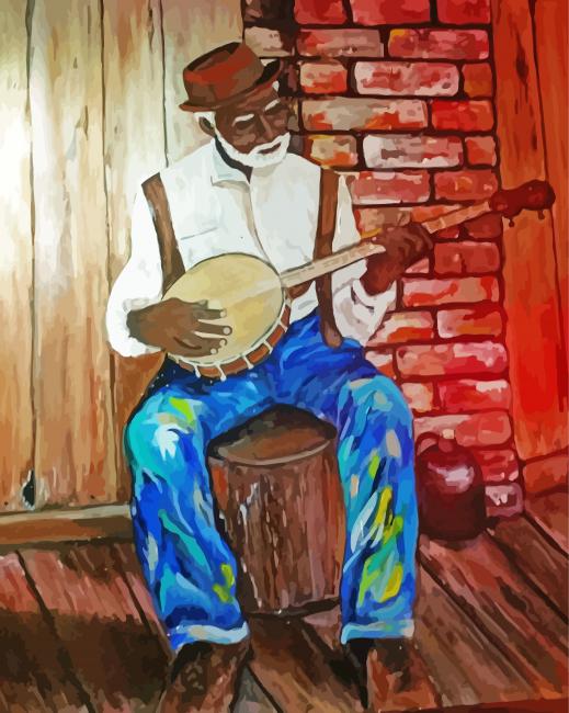 Old Man Playing Banjolele Paint By Numbers