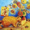 Yellow Fat Cat And Sunflowers Paint By Numbers